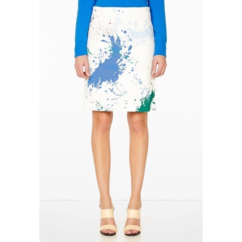Tibi Cotton Blend Paint Splatter Pencil Skirt EUC
